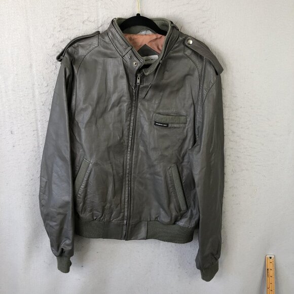 Members Only Other - Vintage Members Only Jacket Mens 46 Gray Leather Bomber Moto Epaulets 80s